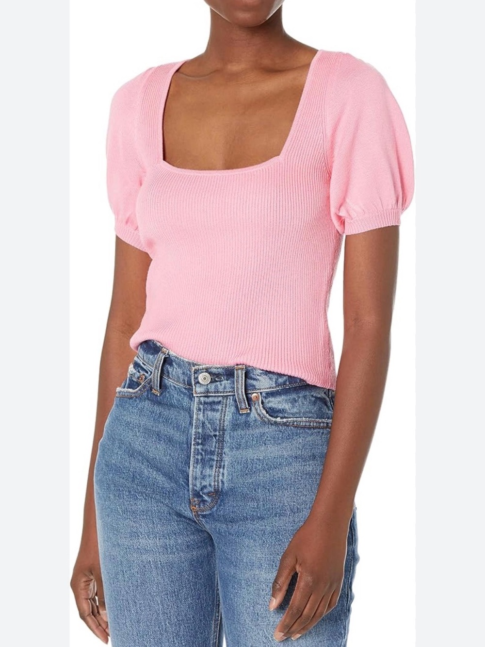 French Connection square knit balloon sleeve top sz S